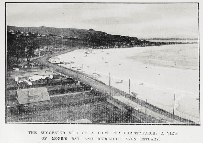 The suggested site of a port for Christchurch: a view of Monk's Bay and Redcliffs, Avon Estuary, 1922