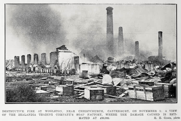 Destructive fire at Woolston, near Christchurch, Canterbury, on November 1, 1922