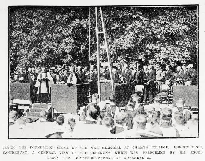 Laying the foundation stone of the war memorial at Christ's College, Christchurch, Canterbury, 1922