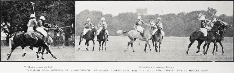 Thrilling Polo Contests In Christchurch: Snapshots During Play for the Tahu And Orbell Cups At Hagley Park, 1927