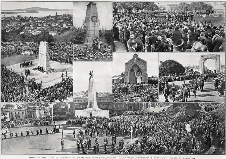 New Zealand commemorates the 20th anniversary of the landing at Gallipoli with Anzac Day services in remembrance of all her soldiers who fell in the Great War, 1935