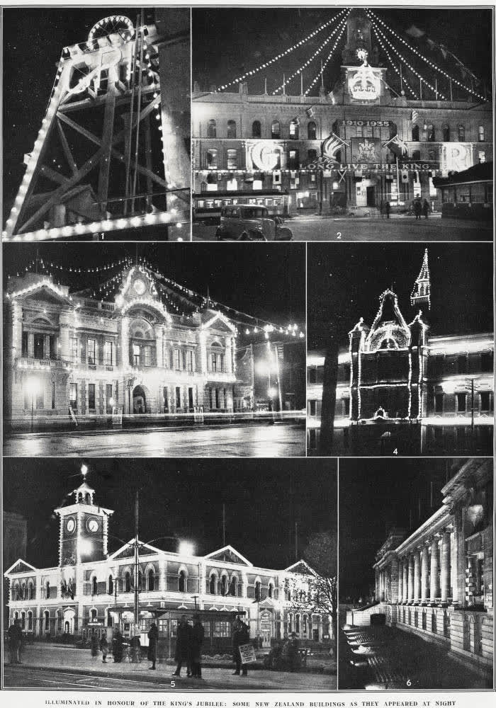 Illuminated in honour of the King's Jubilee: some New Zealand buildings as they appeared at night, 1935