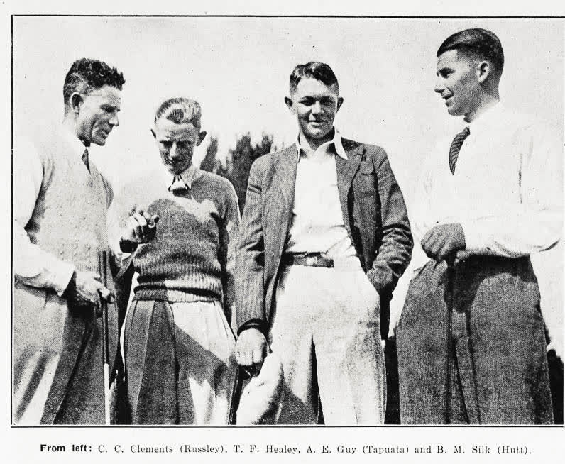 From left: C. C. Clements (Russley), T. F. Healey, A. E. Guy (Tapuata) and B. M. Silk (Hutt), 1935