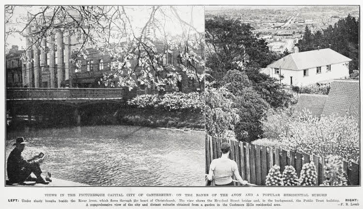 Views in the picturesque capital city of Canterbury: on the banks of the Avon and a popular residential suburb, 1935