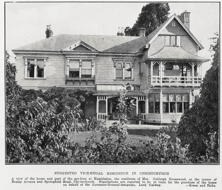 Suggested Vice-Regal residence in Christchurch, 1935