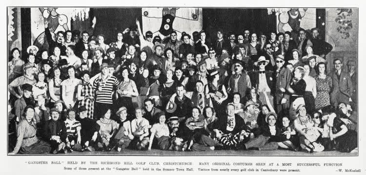 'Gangster Ball' held by the Richmond Hill Golf Club, Christchurch: many original costumes seen at a most successful function, 1935