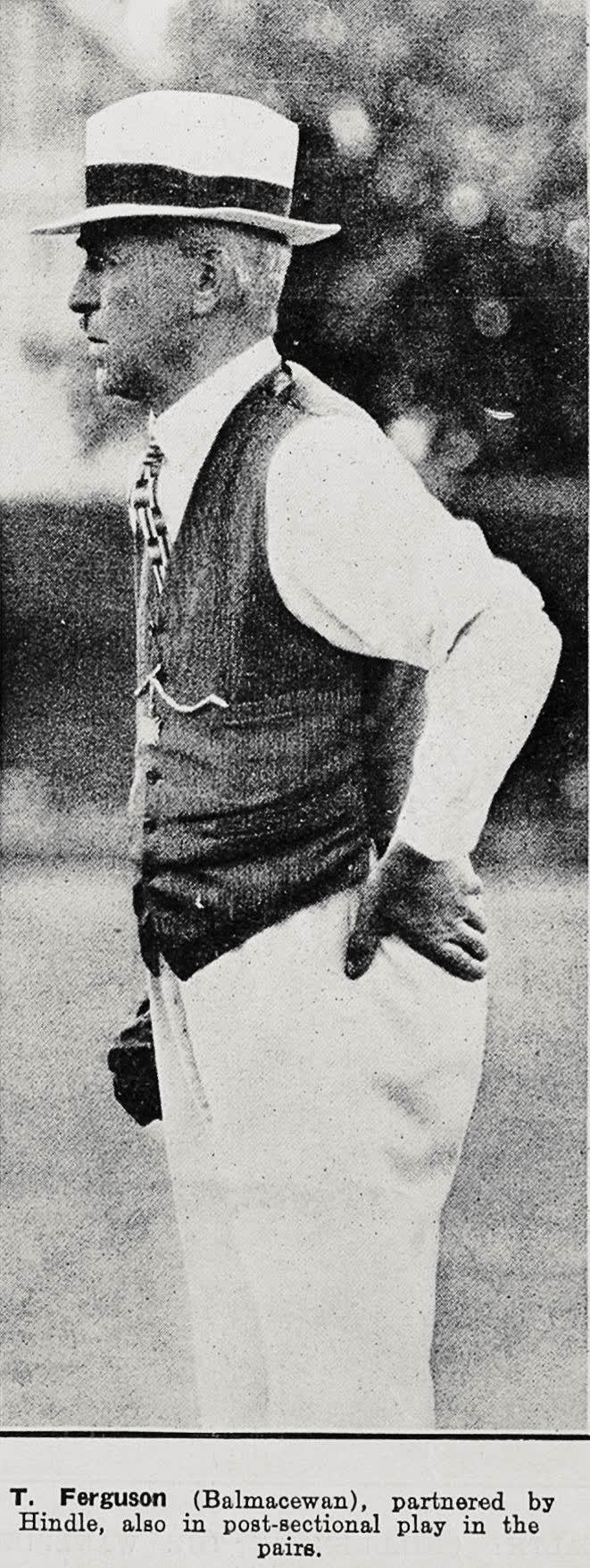 T. Ferguson (Balmacewan), partnered by Hindle, also in post-sectional play in the pairs, 1936