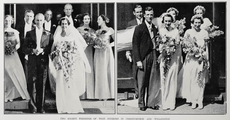 Two recent weddings of wide interest in Christchurch and Wellington, 1936
