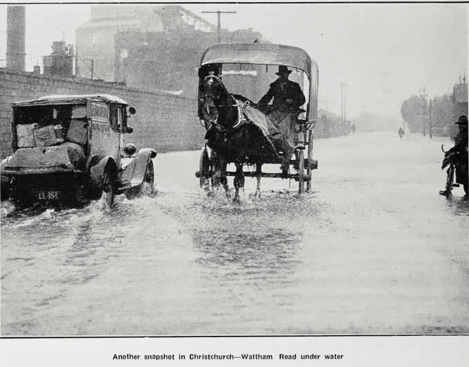 Another snapshot in Christchurch - Waltham Road under water, 1936