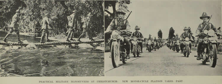 Practical Military Manoeuvres at Christchurch: New Motor-Cycle Platoon Takes Part, 1936