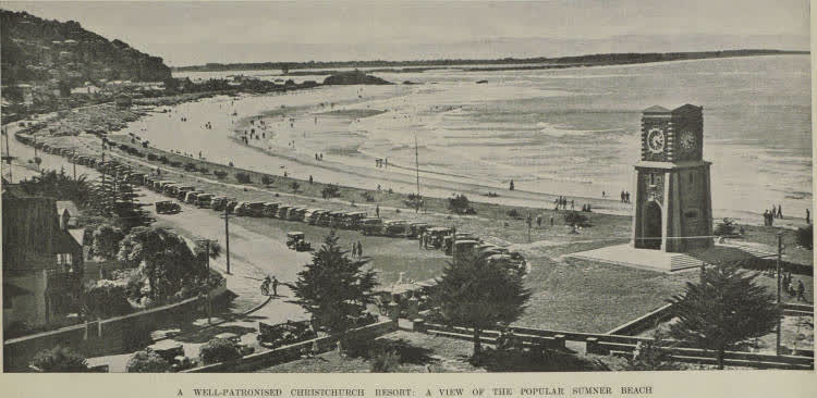 A well-patronised Christchurch resort: a view of the popular Sumner Beach, 1937