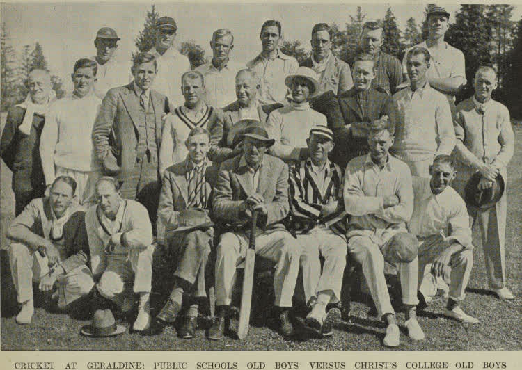 Cricket at Geraldine: public schools old boys versus Christ's College old boys, 1937