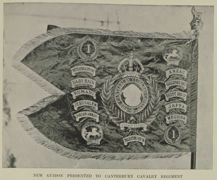 New guidon presented to Canterbury Cavalry Regiment, 1937