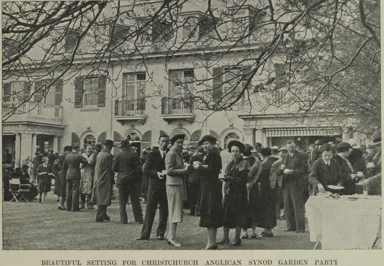 Beautiful setting for Christchurch Anglican Synod garden party, 1937