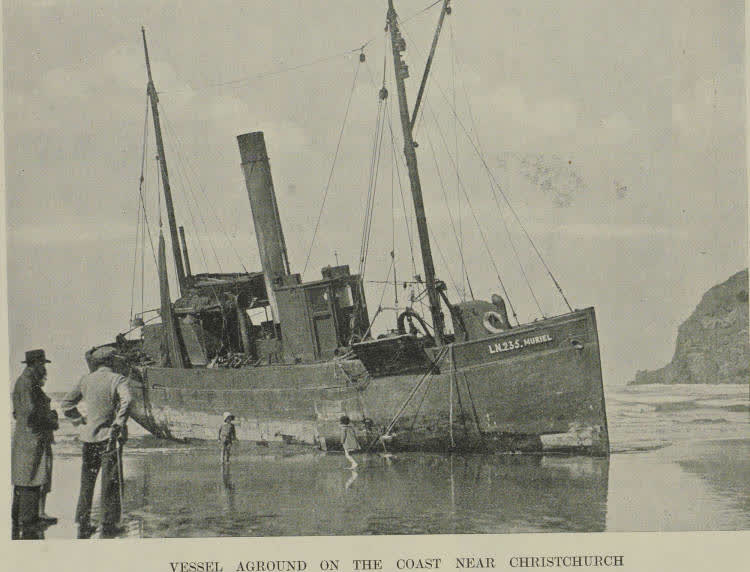 Vessel aground on the coast near Christchurch, 1937
