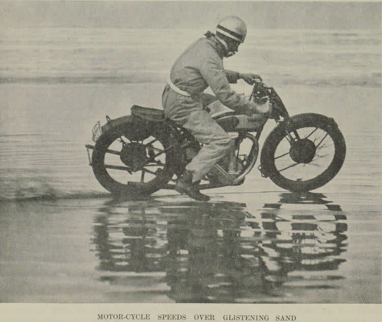 N.B. Newton competing in the Motor-cycle Beach Championships at New Brighton, Christchurch, 1938