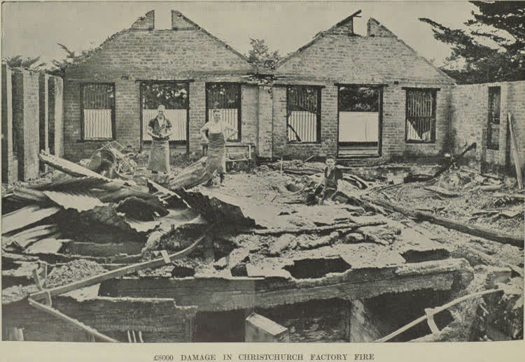 T. H. Green and Company's bacon factory at Addington destroyed by fire, 1938