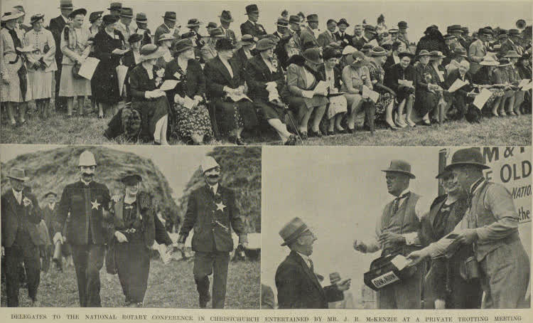 Delegates to the National Rotary Conference in Christchurch entertained by Mr. J. R. McKenzie at a private trotting meeting, 1938