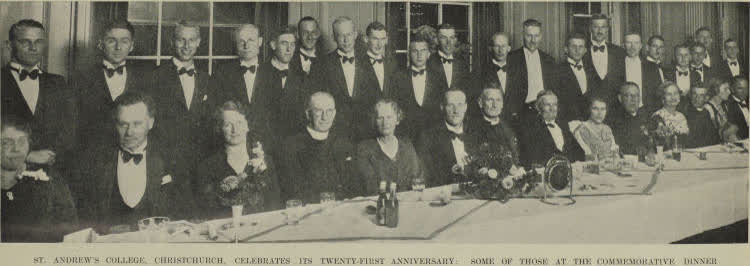 Commemorative dinner celebrating the twenty-first anniversary of St. Andrew's College, Christchurch, 1938