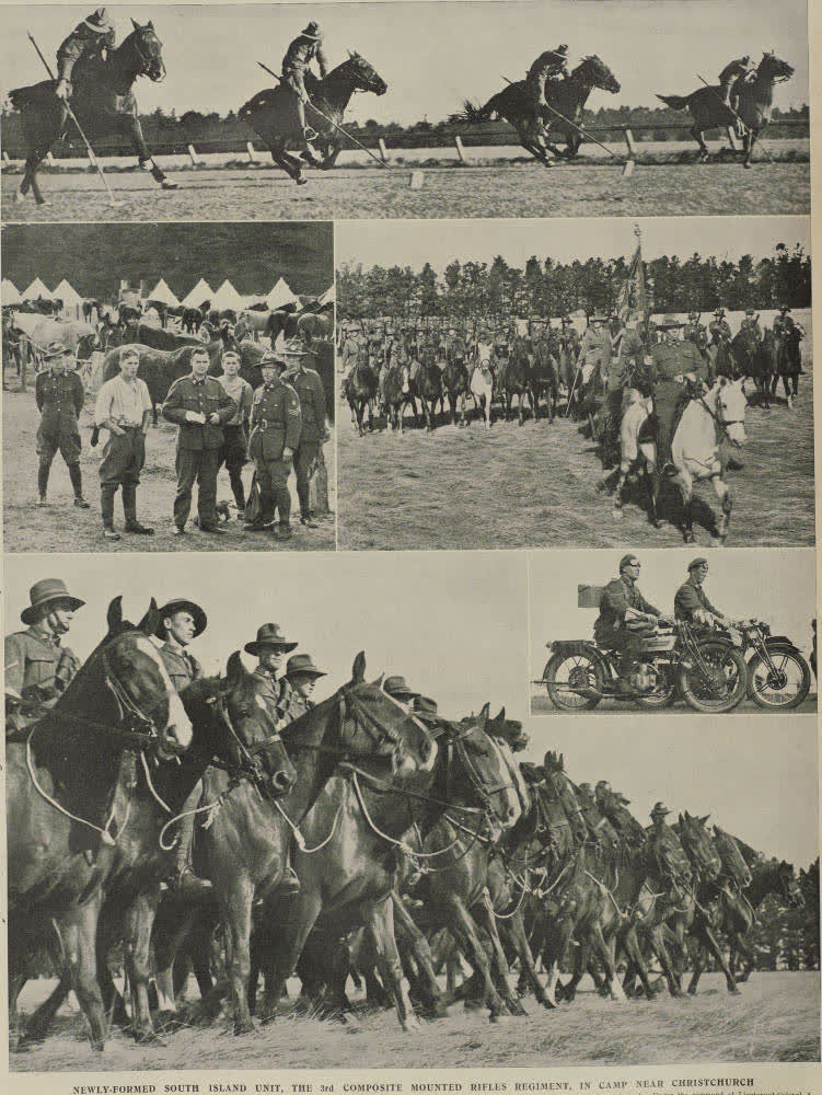 The newly formed South Island unit, the 3rd Composite Mounted Rifles Regiment in camp near Christchurch, 1938