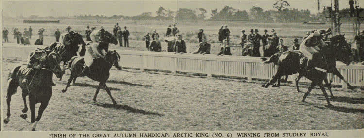 Arctic King winning the great Autumn Handicap at the Canterbury Jockey Club's horse races at Riccarton, 1938