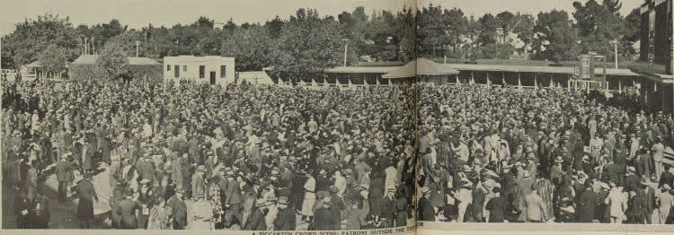 Race-goers at the Canterbury Jockey Club's horse races at Riccarton, 1938