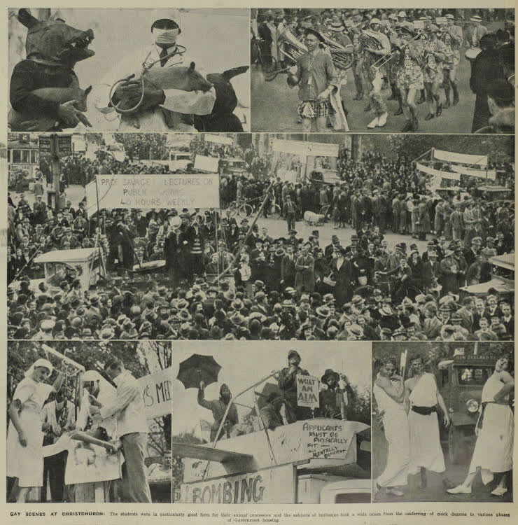 Students in Christchurch take part in their annual parade, 1938