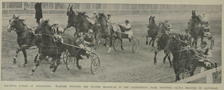 Waipahi winning the Winter Handicap at the Canterbury Park Trotting Club's meeting, 1938