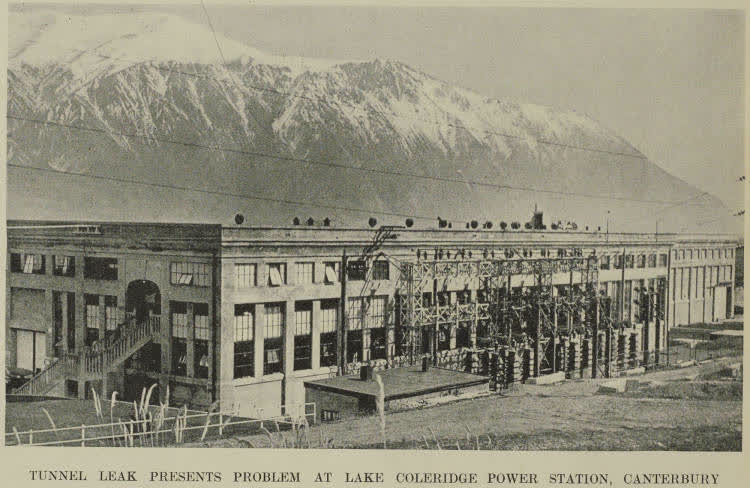 The power station at Lake Coleridge, with the Southern Alps in the background., 1938