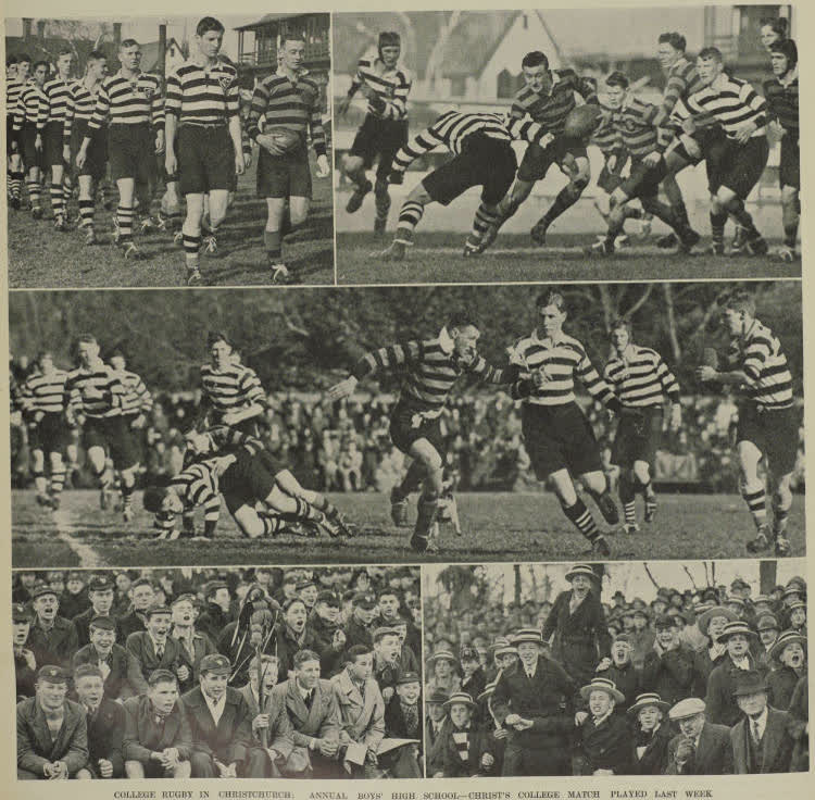 College rugby in Christchurch: annual Boy's High School - Christ's College match played last week, 1938