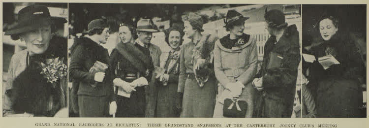 Grand National racegoers at Riccarton: three grandstand snapshots at the Canterbury Jockey Club's meeting, 1938