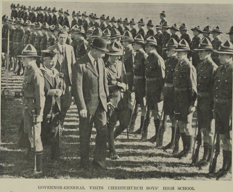 Governor General visits Christchurch Boys' high school, 1938