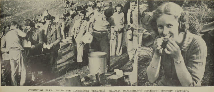 Interesting days' outing for Canterbury trampers. Railway Department's successful mystery excursion, 1938