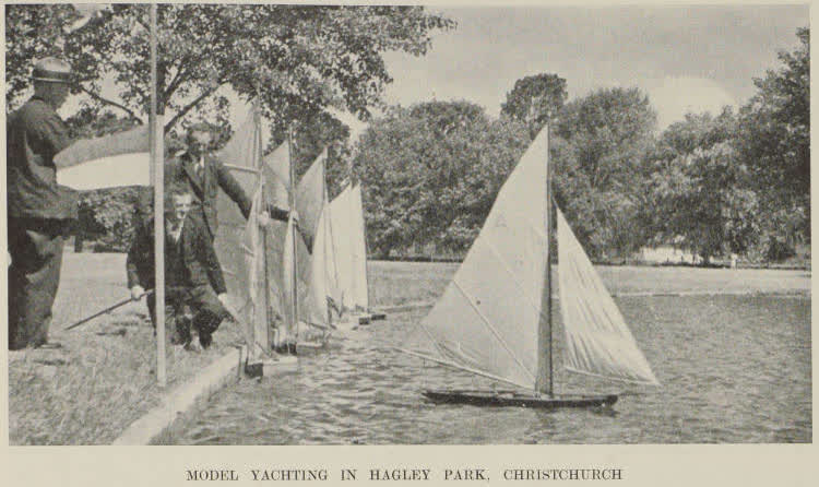 Model yachting in Hagley Park, Christchurch, 1939
