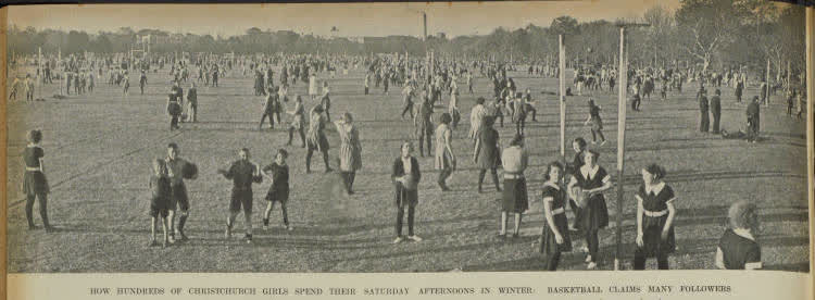 How hundreds of Christchurch girls spend their Saturday afternoons in winter: basketball claims many followers, 1939