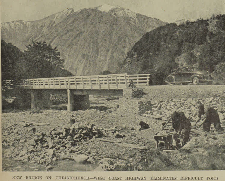 New bridge on Christchurch - West Coast highway eliminates difficult ford, 1940