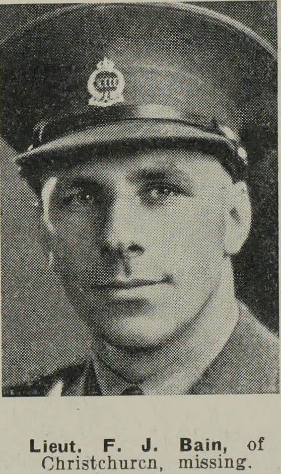 Lieut. F. J. Bain, of Christchurch, missing, 1941
