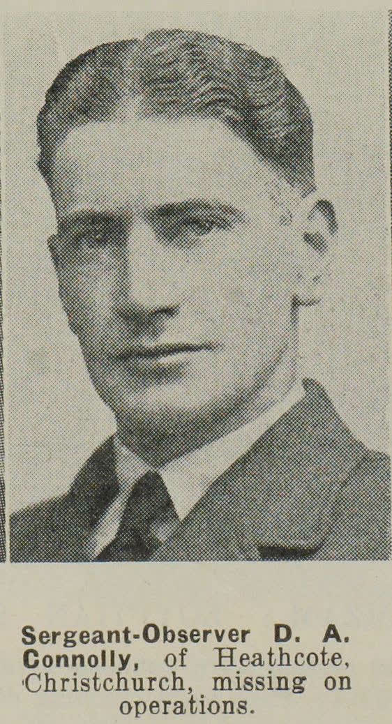 Sergeant-Observer D. A. Connolly, of Heathcote, Christchurch, missing on operations, 1941