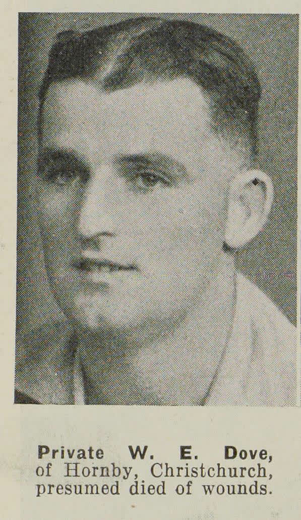Private W. E. Dove, of Hornby, Christchurch, presumed died of wounds, 1941