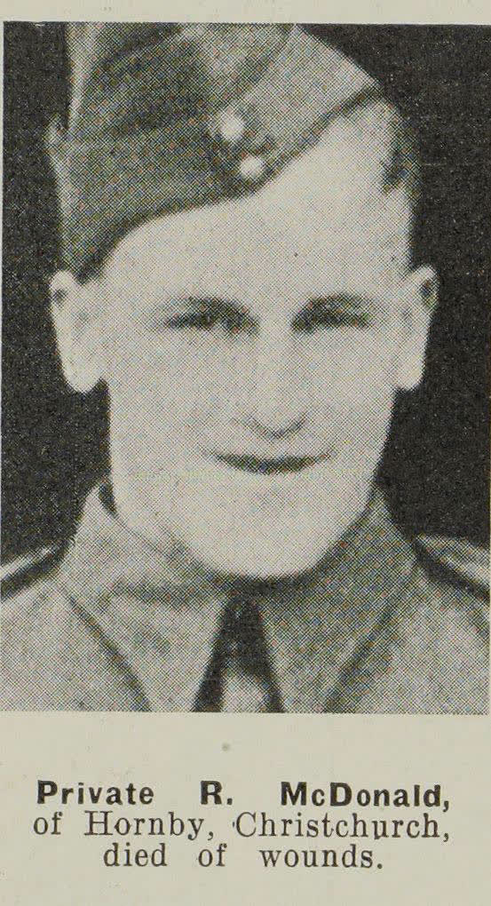 Private R. McDonald, of Hornby, Christchurch, died of wounds, 1941