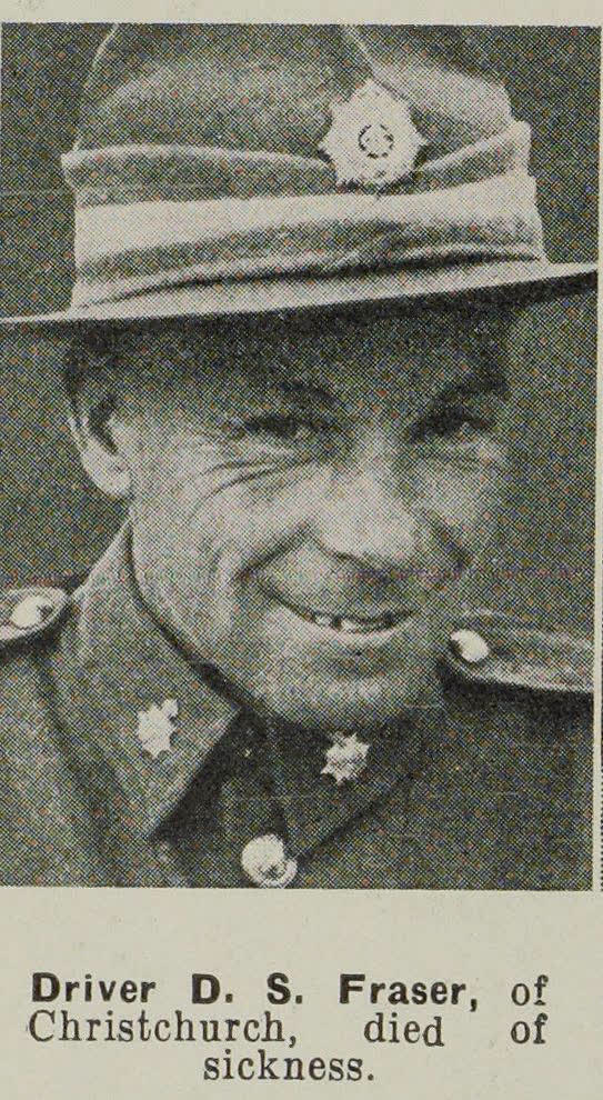Driver D. S. Fraser, of Christchurch, died of sickness, 1941