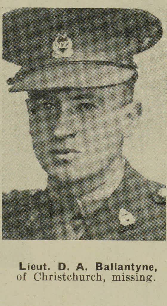 Lieut. D. A. Ballantyne, of Christchurch, missing, 1941