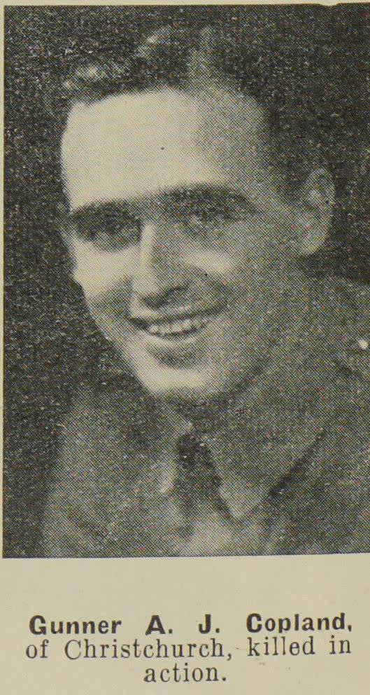 Gunner A. J. Copland, of Christchurch, killed in action, 1941