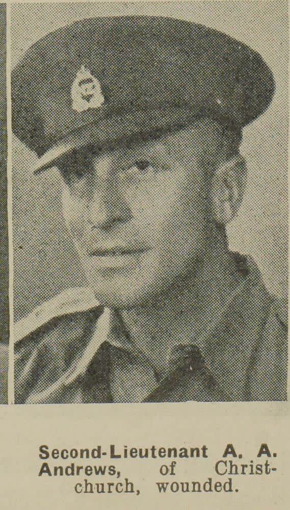 Second-Lieutenant A. A. Andrews, of Christchurch, wounded, 1941