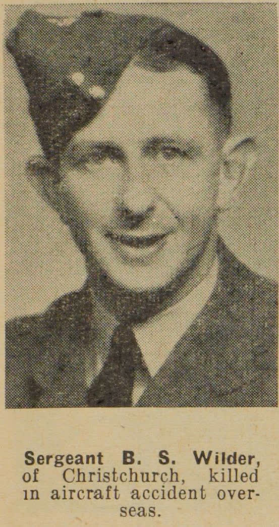Sergeant B. S. Wilder, of Christchurch, killed in aircraft accident overseas, 1942