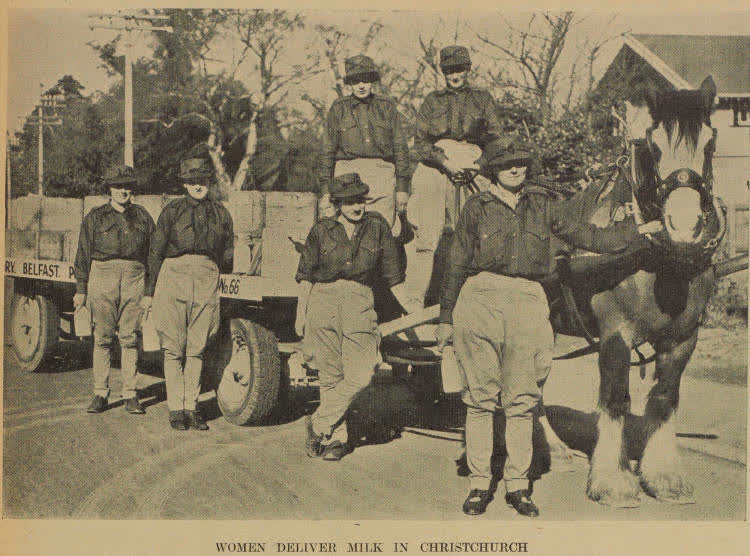 Women deliver milk in Christchurch, 1942