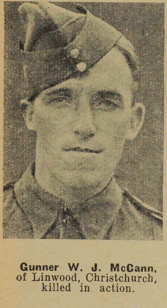 Gunner W. J. McCann, of Linwood, Christchurch, killed in action, 1942