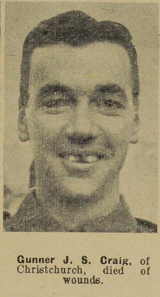 Gunner J. S. Craig, of Christchurch, died of wounds, 1942