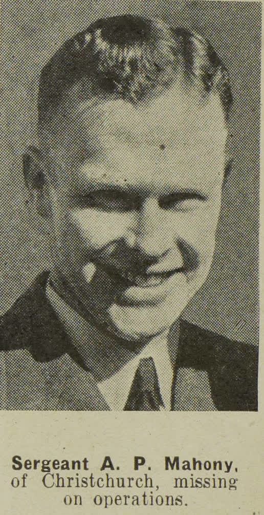 Sergeant A. P. Mahony, of Christchurch, missing on operations, 1943