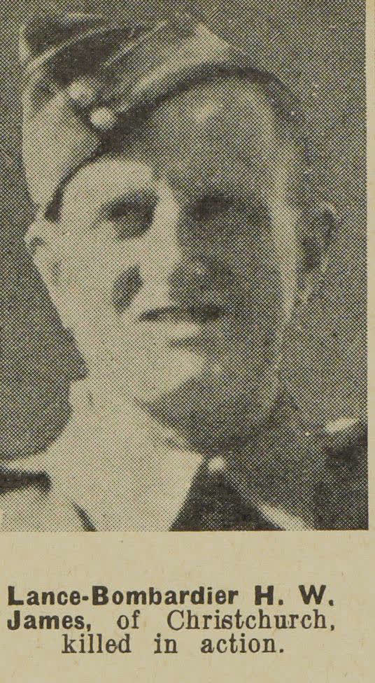 Lance-Bombardier H. W. James, of Christchurch, killed in action, 1943